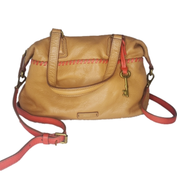 Fossil Handbags - ❤Tan with red accents cowhide Fossil bag